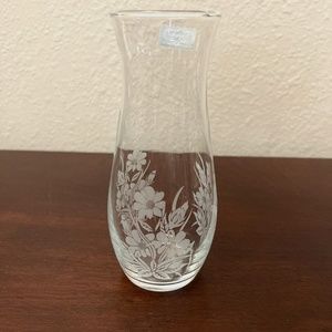 Pasabahce Quality Glass Vase Etched Flowers  Made in Turkey With Sticker 7" H